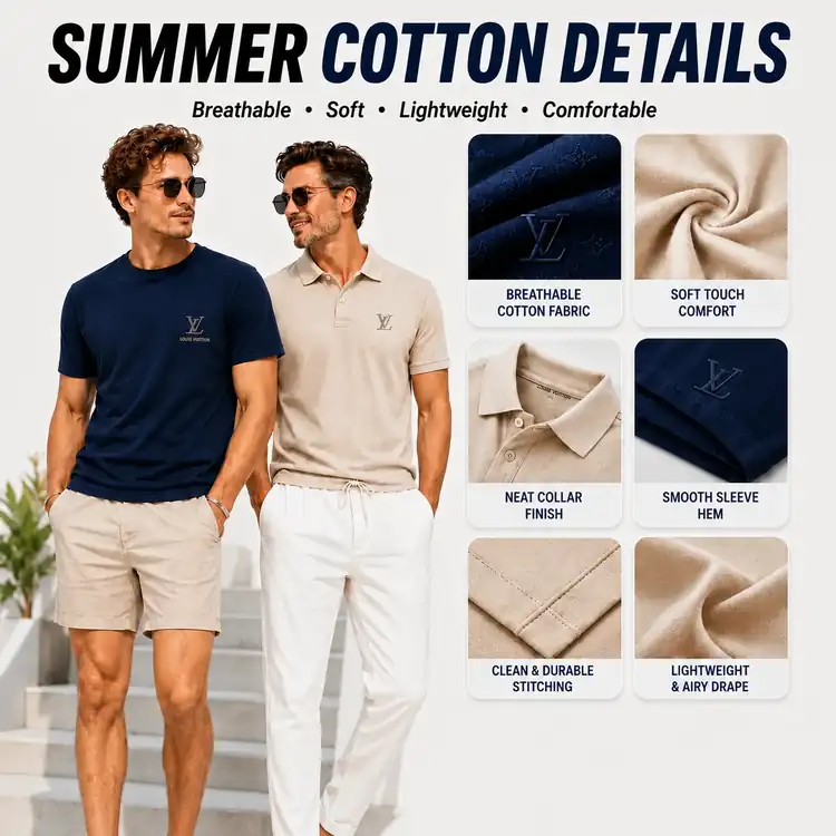 Summer cotton details and breathable fabric quality